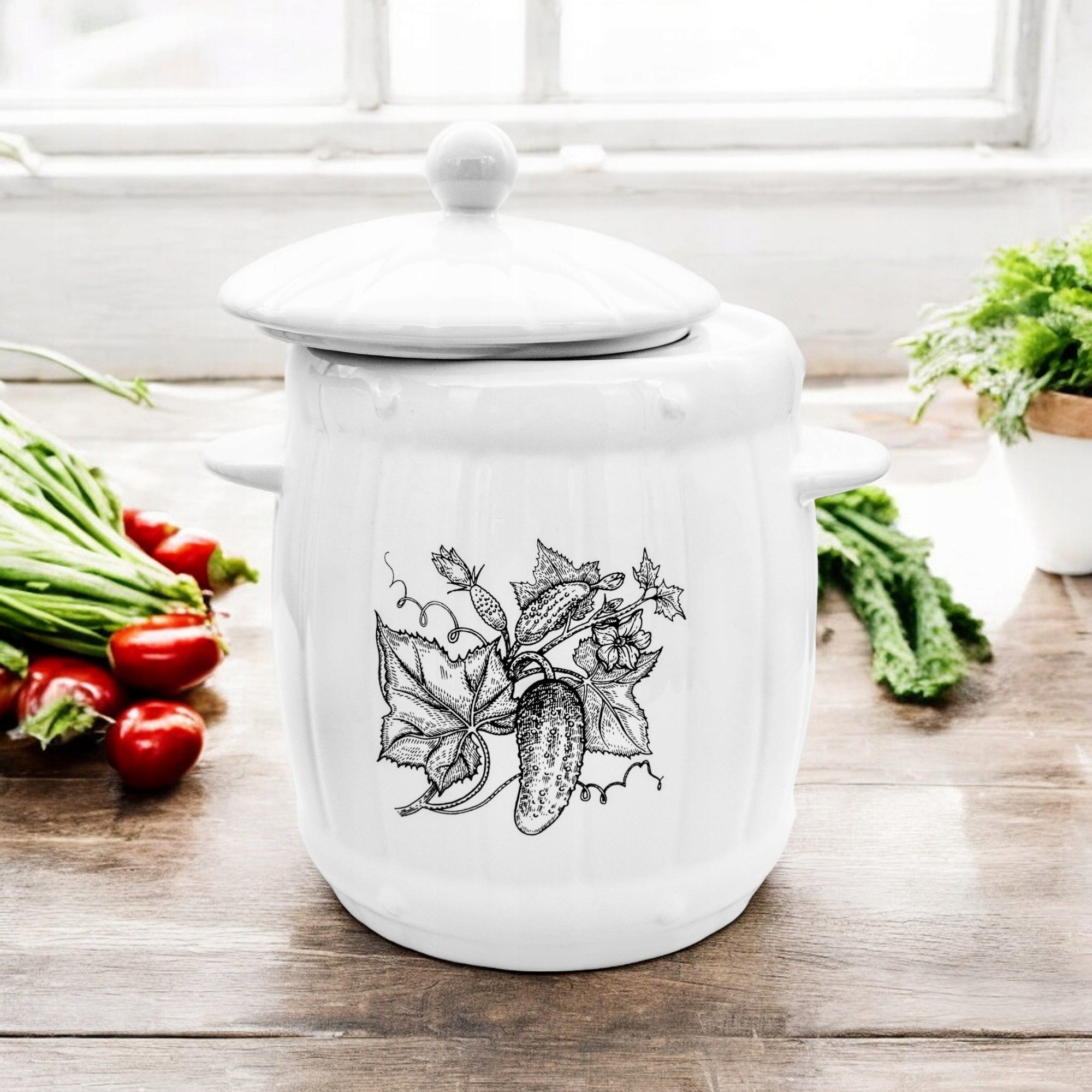 Stoneware barrel 6L HERMETIC stoneware for pickling cucumbers cabbage jar Color white