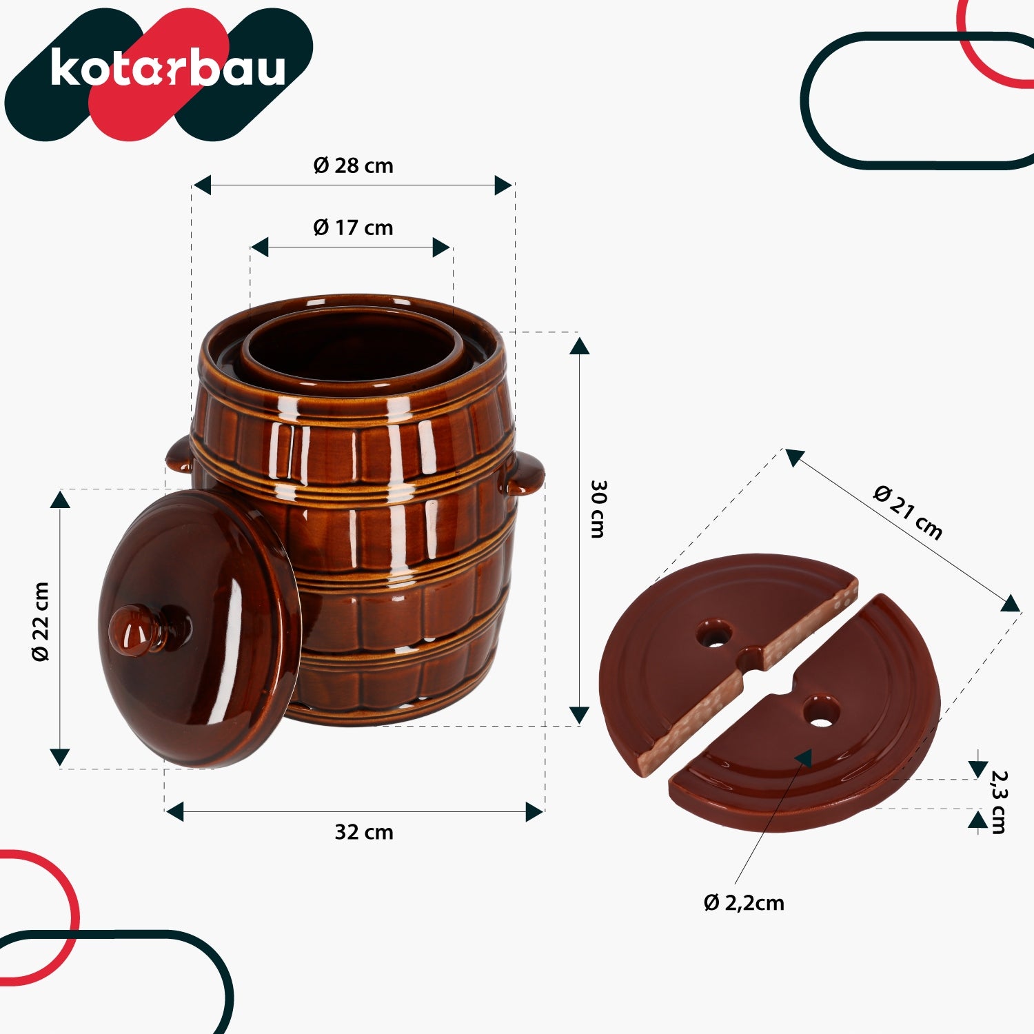 Stoneware barrel collar cover 16L pickling pot pressure stone Brand Kotarbau