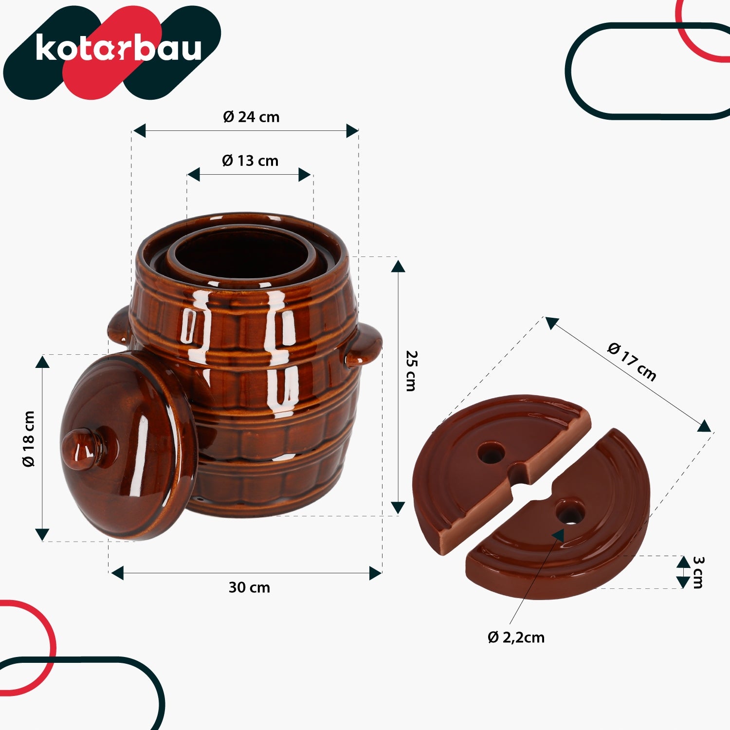 Stoneware barrel collar cover 8L pickling pot + pressure stone Brand Kotarbau