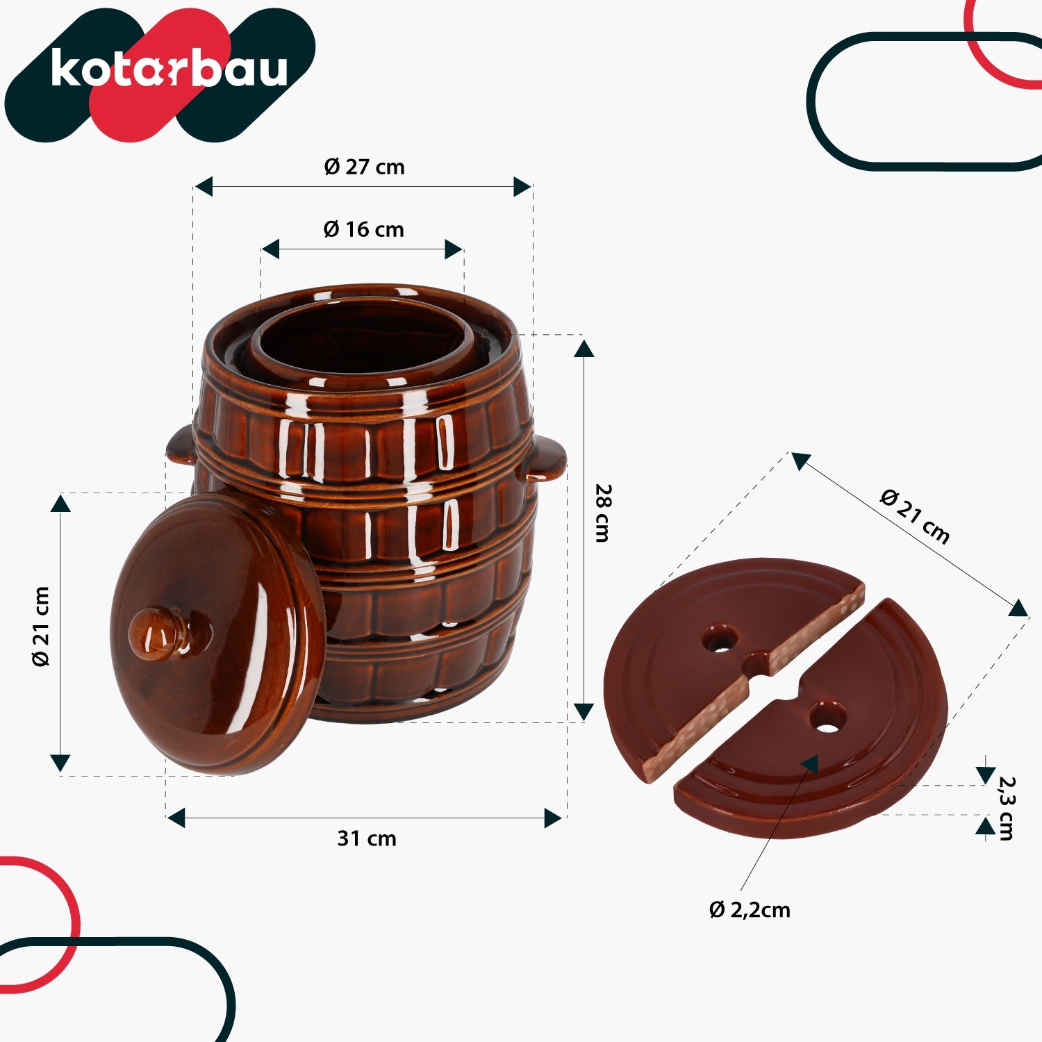 Stoneware barrel with lid 12L pot for pickling cucumbers pressure stone Capacity 12 l