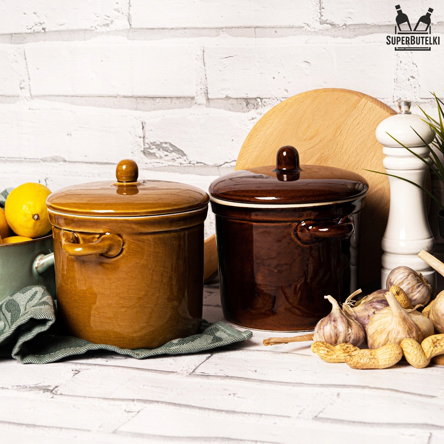 Stoneware pot for lard cucumber soup cabbage 1 L HONEY CERAMIC POT Packaging status original