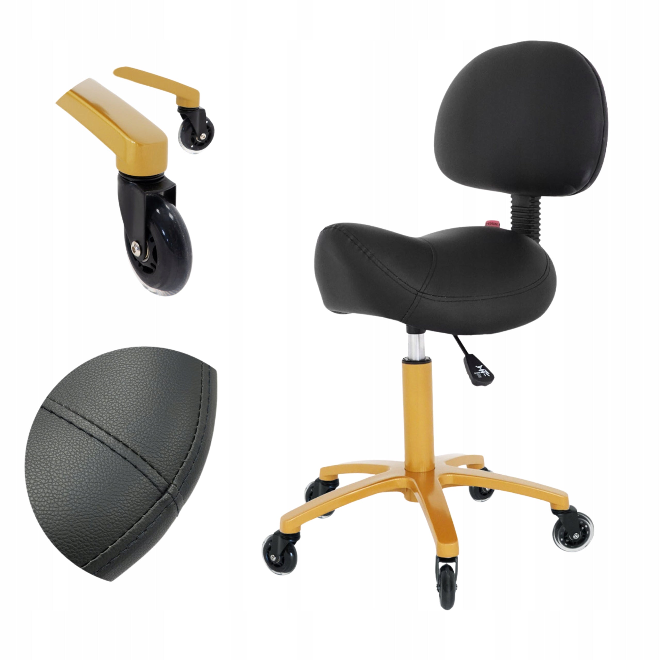 Stool Chair Hoker Cosmetic Rodeo Saddle Adjustable Wheels Black
