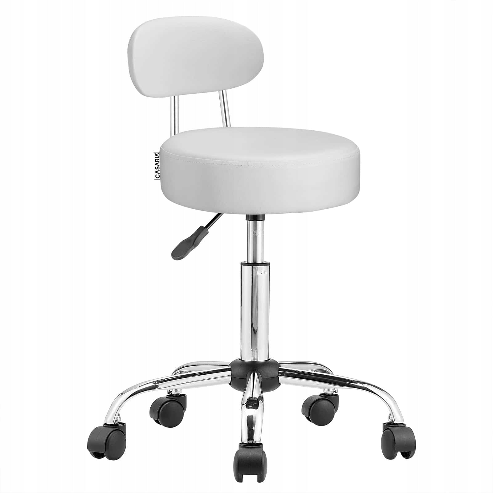 Stool on wheels with backrest ROLAND, Ø35cm, white