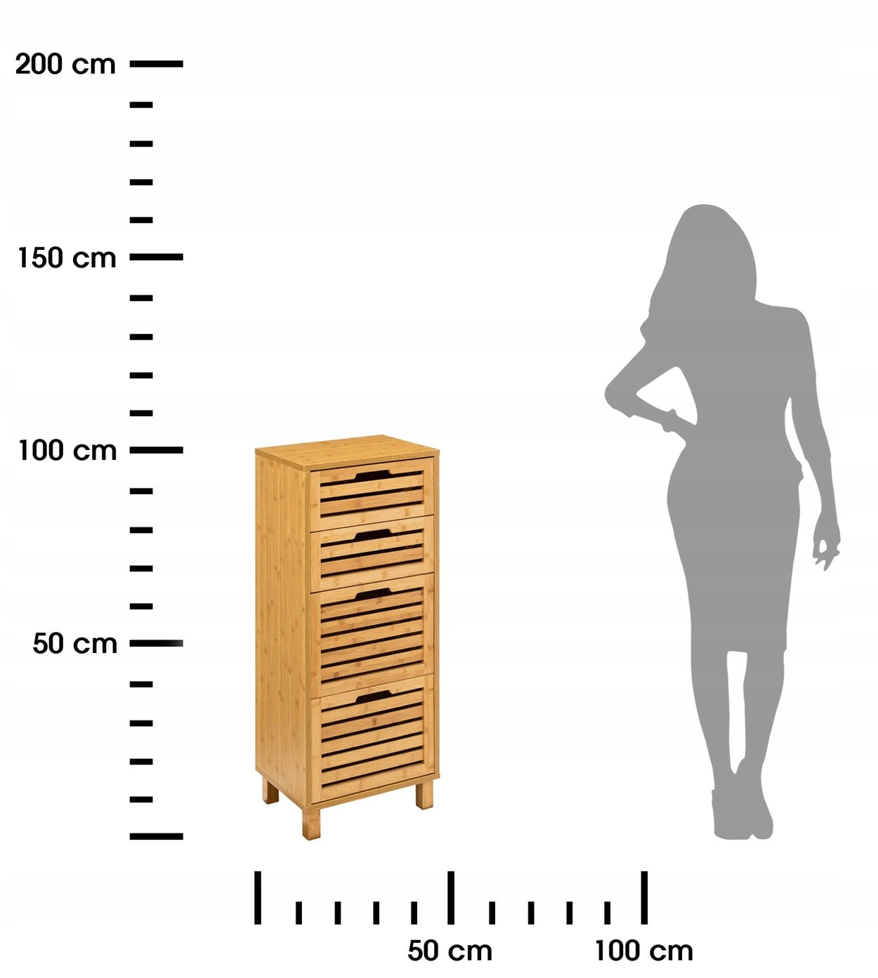 Storage Rack Bathroom Cabinet 4-Drawer Bamboo Spacious 97 cm Packaging status original