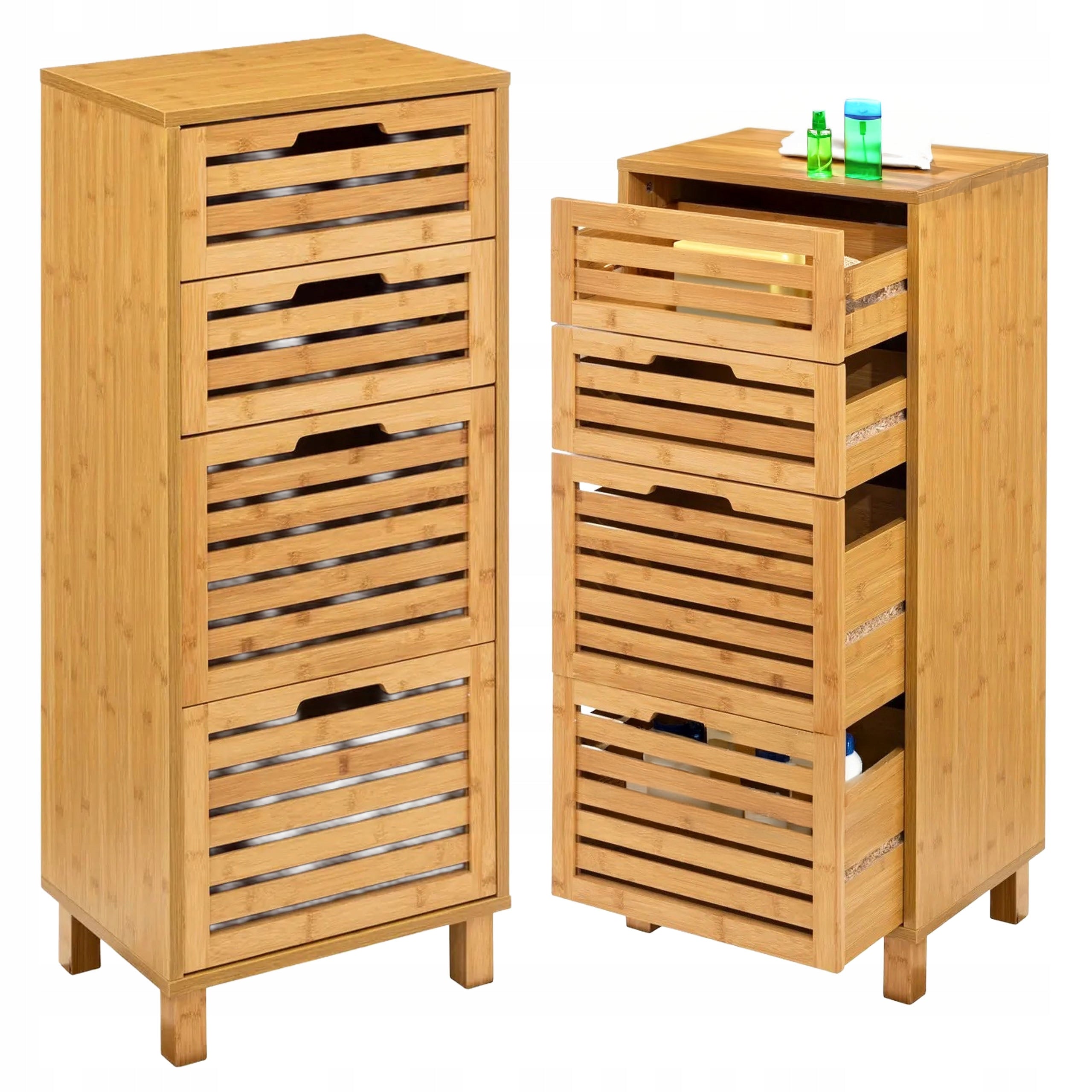 Storage Rack Bathroom Cabinet 4-Drawer Bamboo Spacious 97 cm