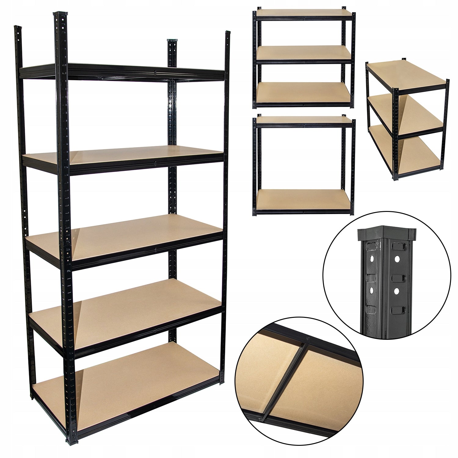 Storage rack 220x110x45cm black metal strong garage 175kg per shelf