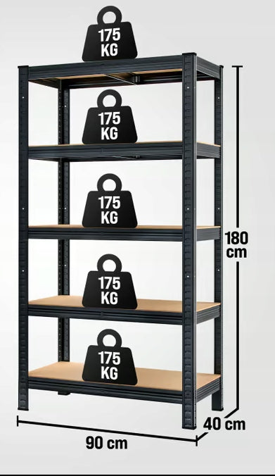 Storage rack black 180x90x40cm galvanized 875kg Manufacturer code Regał metalowy czarny ocynk 180x90x40cm
