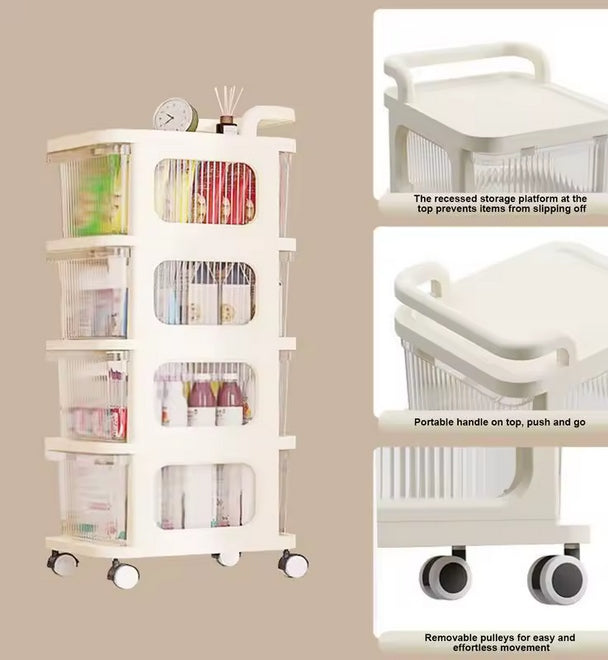 Storage rack on wheels with 4 drawers
