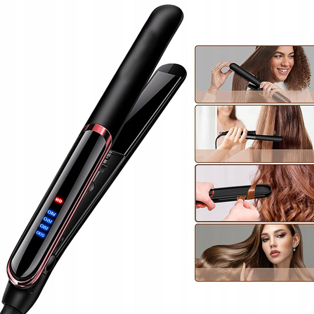 Straightener for straight and curly hair with internal curling iron