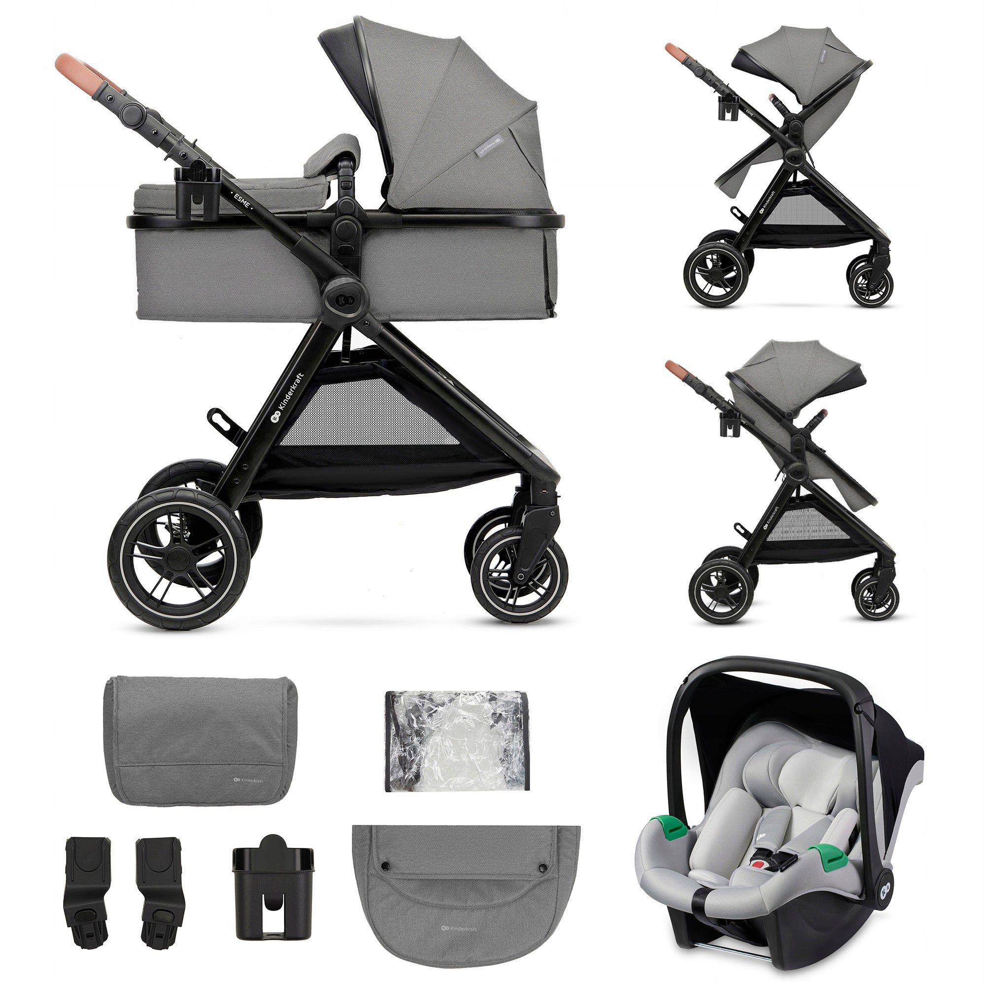 Stroller multifunctional Kinderkraft ESME 3in1 with seat MINK PRO