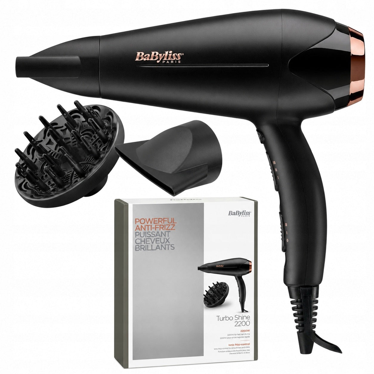 Strong Hair Dryer 2200W Ionization BaByliss Diffuser Concentrator Packaging status original