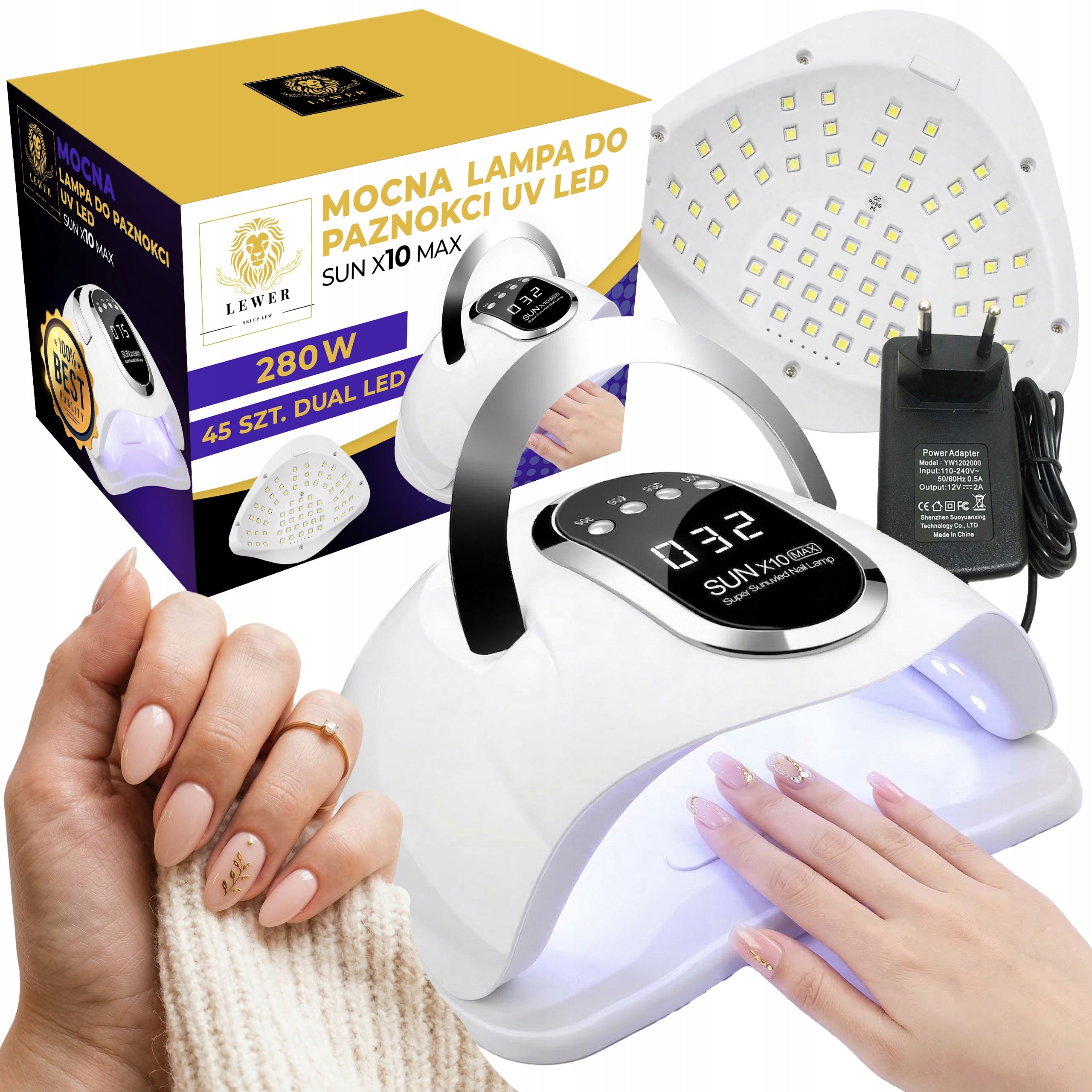 Strong Nail Lamp Hybrid UV Gels LED Sun x10 Max LCD With Handle 280W