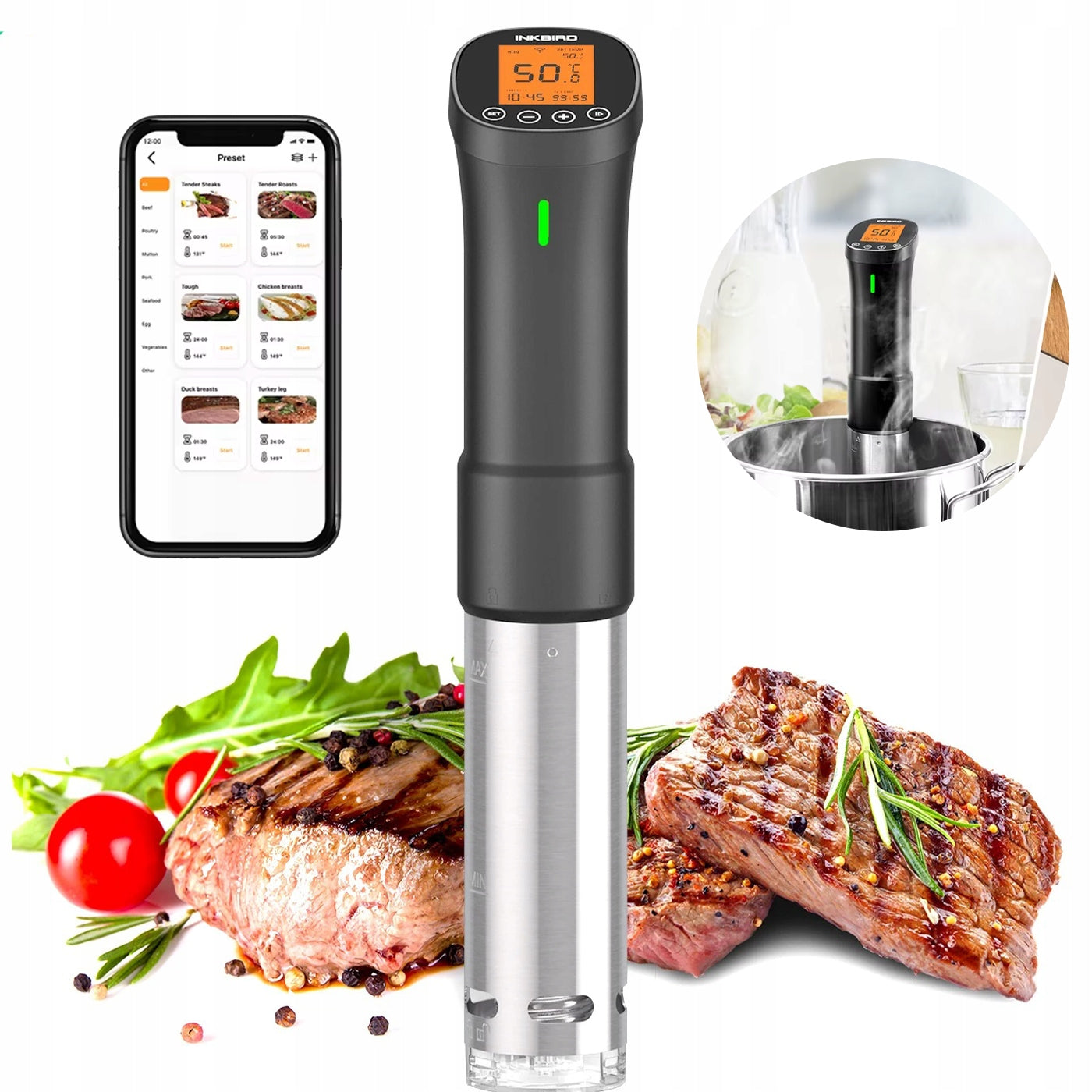 Submersible Cooking Circulator Sous Vide 1000W with Wi-Fi Temp Control