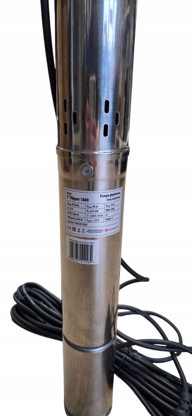 Submersible pump for Plot 3" Dipper 1800 550W 30L/min Cable 15m with Connector Engine power 550 W