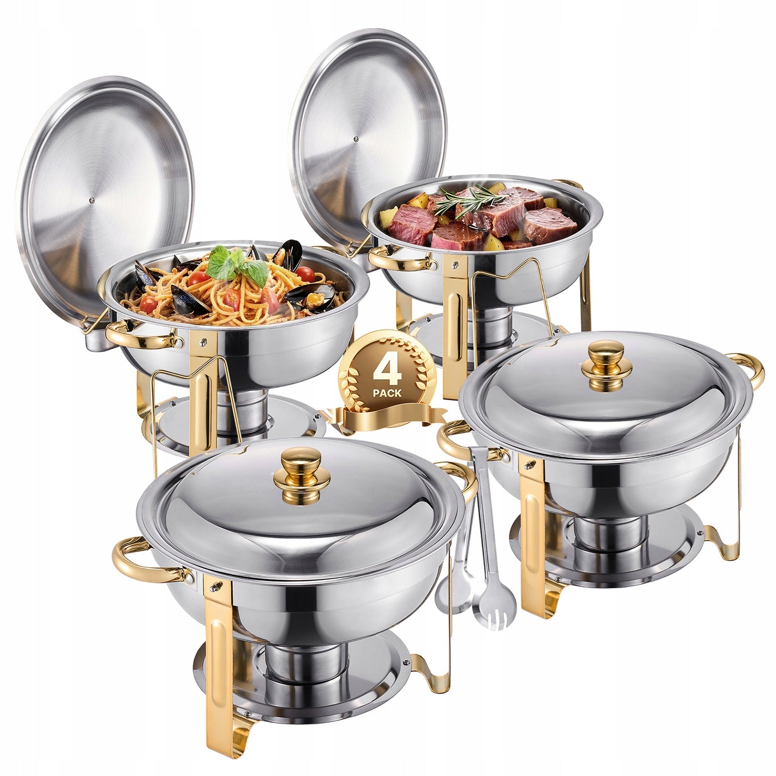 SucceBuy Food Warmer Round Gold 4.7L 4Pcs Stainless Steel