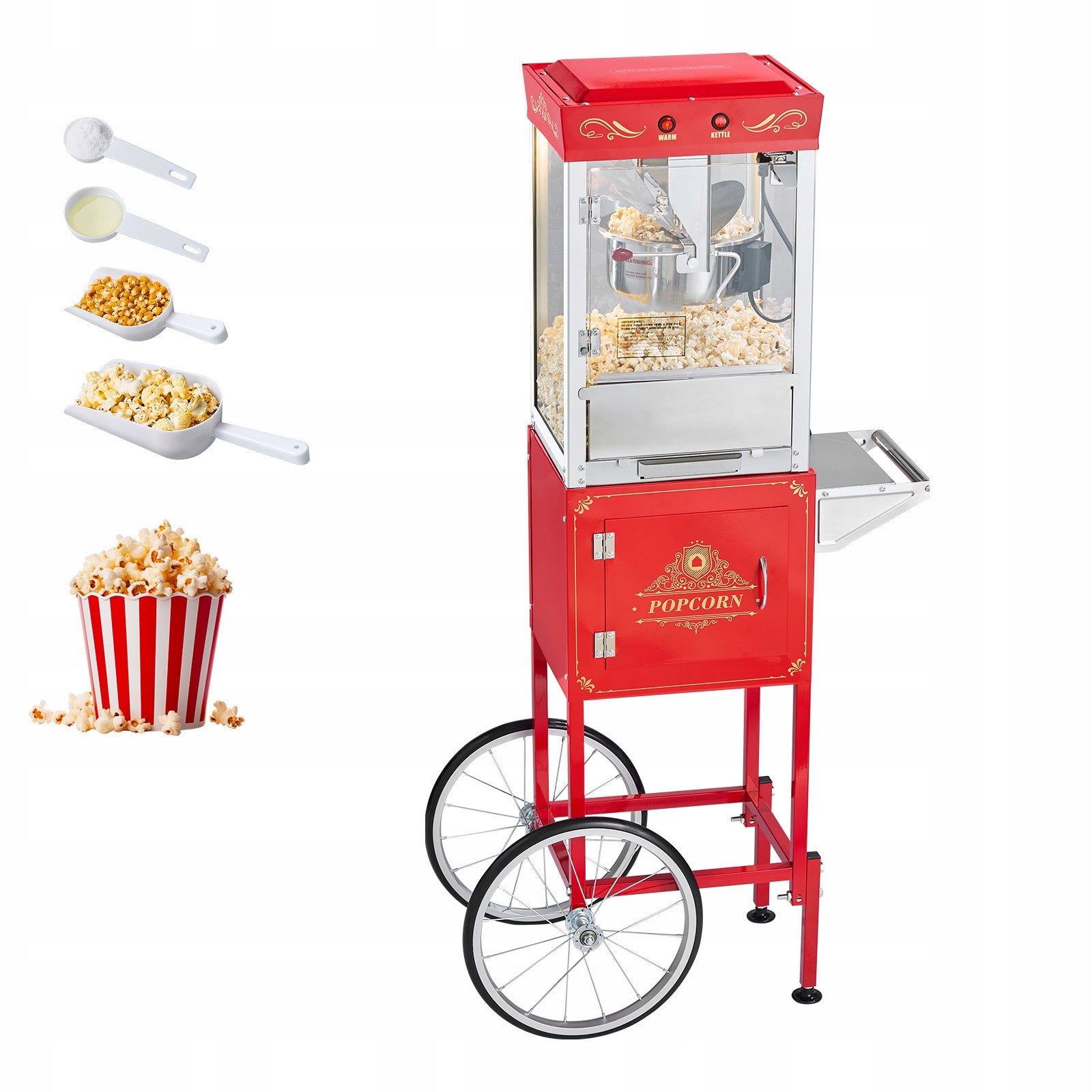 SucceBuy Popcorn Machine With Stroller Red 800W 8OZ With Basket Dominant color red