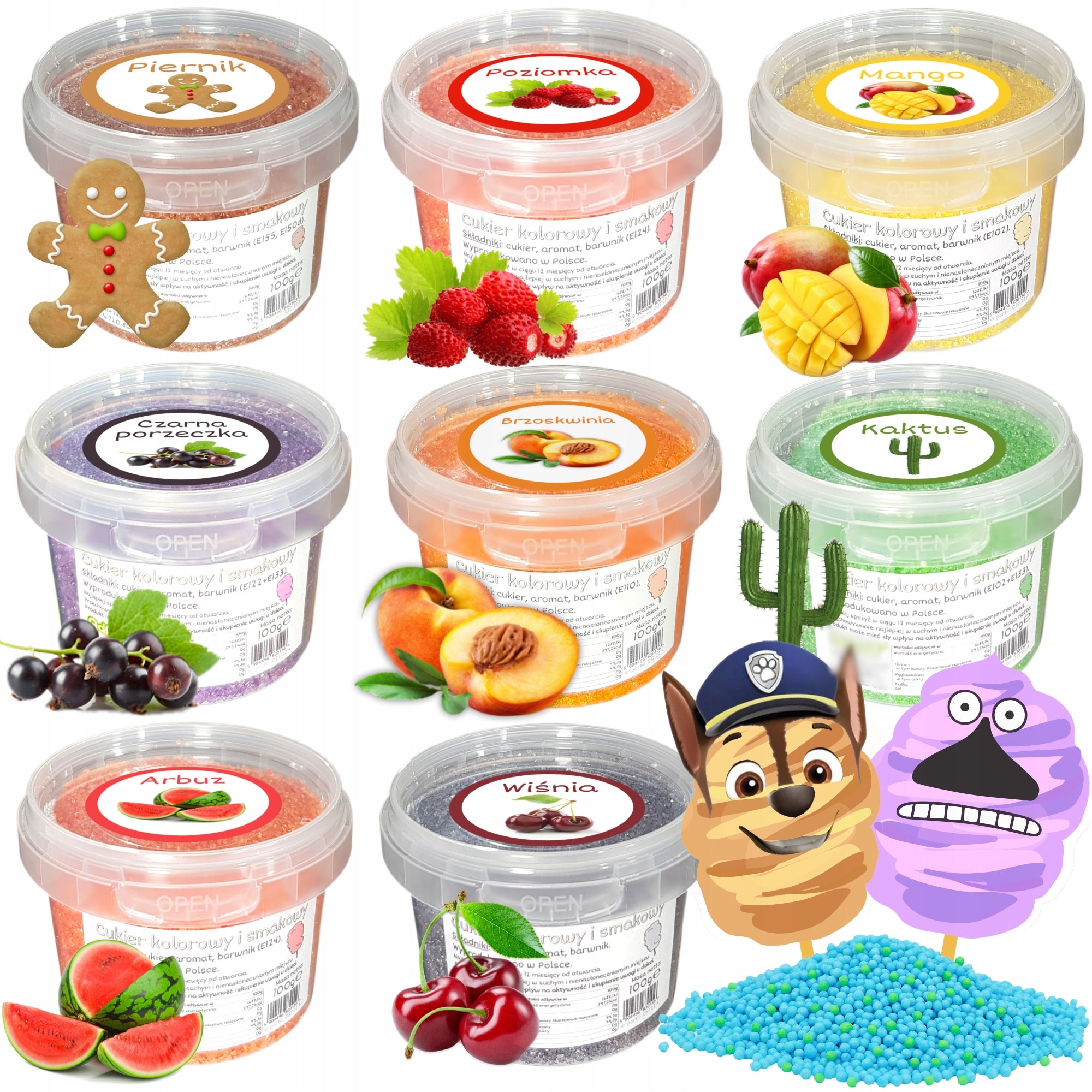 Sugar 8x 100g Colorful Flavored Set in Buckets Variant 3 + Additives