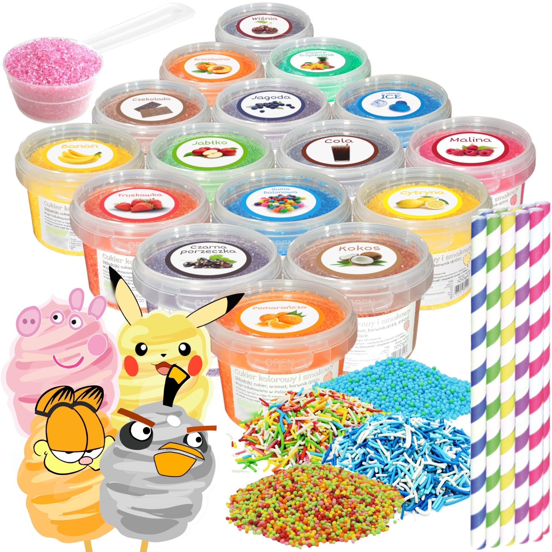 Sugar For Cotton Candy 16x 100g Colorful Flavour Bucket +Additives to Machine