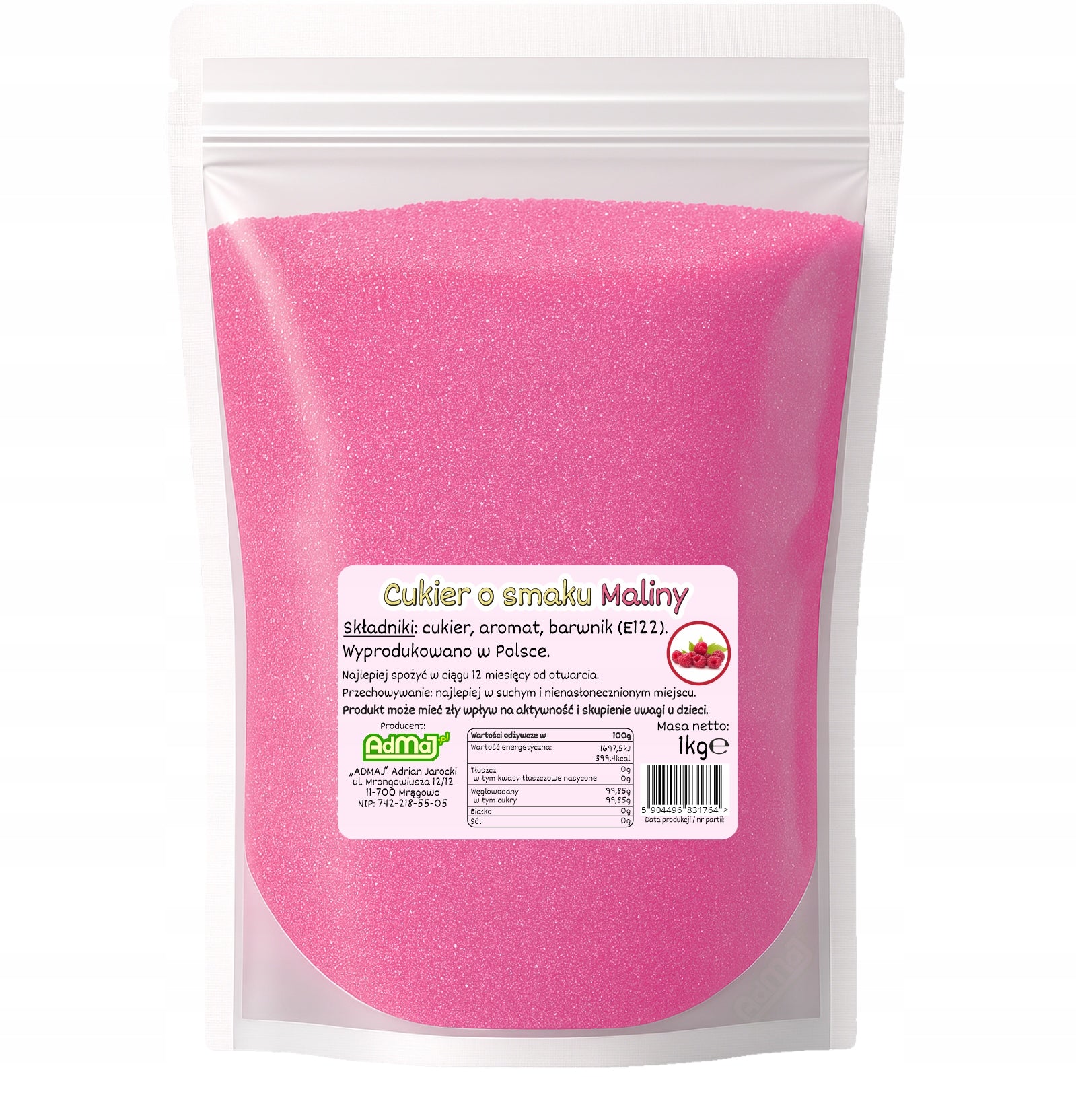 Sugar For Cotton Candy RASPBERRY 1kg Raspberry Color Pink Flavored For Machine Manufacturer code ADMAJ-CUKIER-1KG-DOYPACK-MALINA
