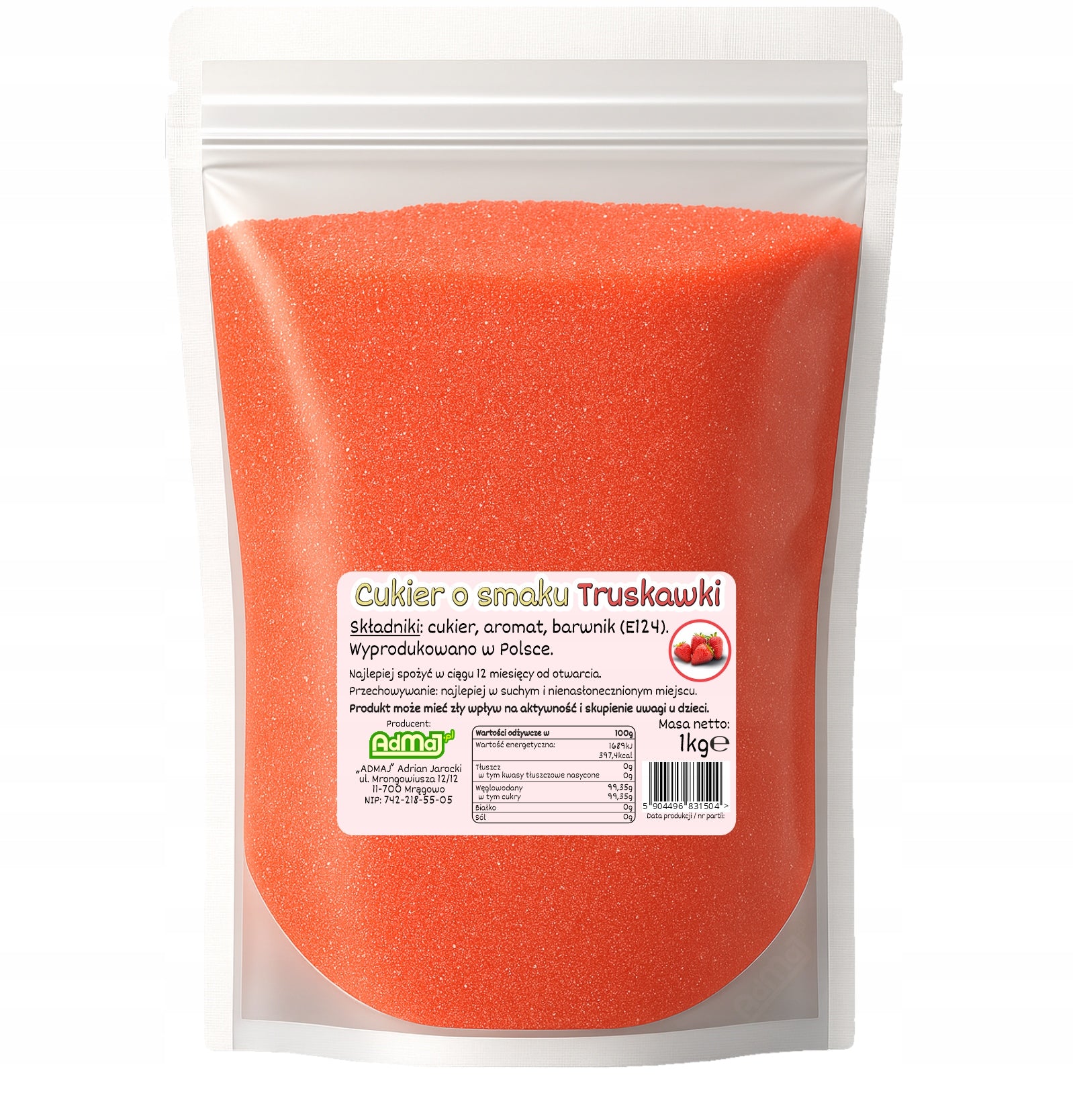 Sugar For Cotton Candy STRAWBERRY 1kg Strawberry For Machine Pink Dry Manufacturer code CUKIER DO WATY-1KG-DOYPACK-TRUSKAWKA