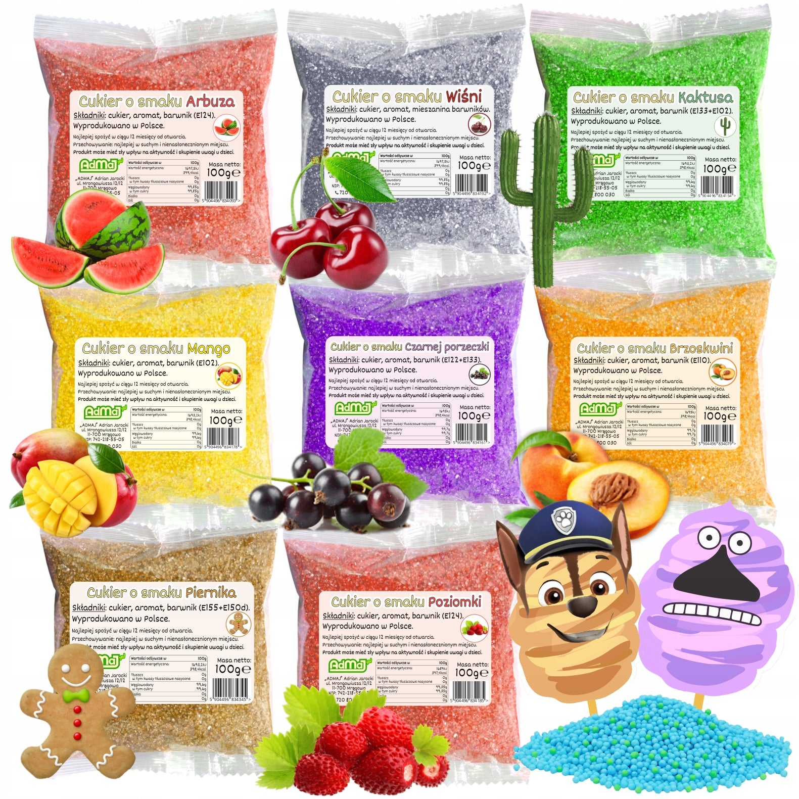 Sugar For Wadding 8x 100g Colors Flavors in Sachets +Additives Set for Machine