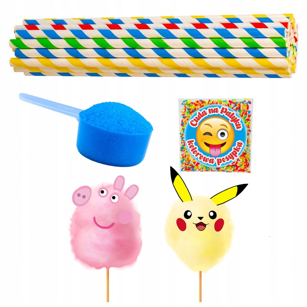 Sugar for Cotton Candy COLORFUL Flavoured for Sticks SET 24 x 100 g Manufacturer code Cuda na Patyku Saszetki 24