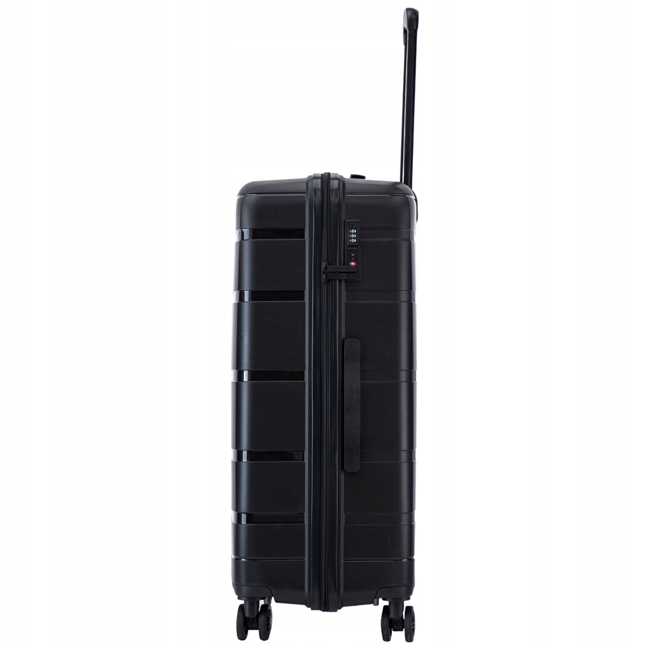 Suitcase Black Medium XL polypropylene travel luggage hard roomy WINGS Height 65 cm