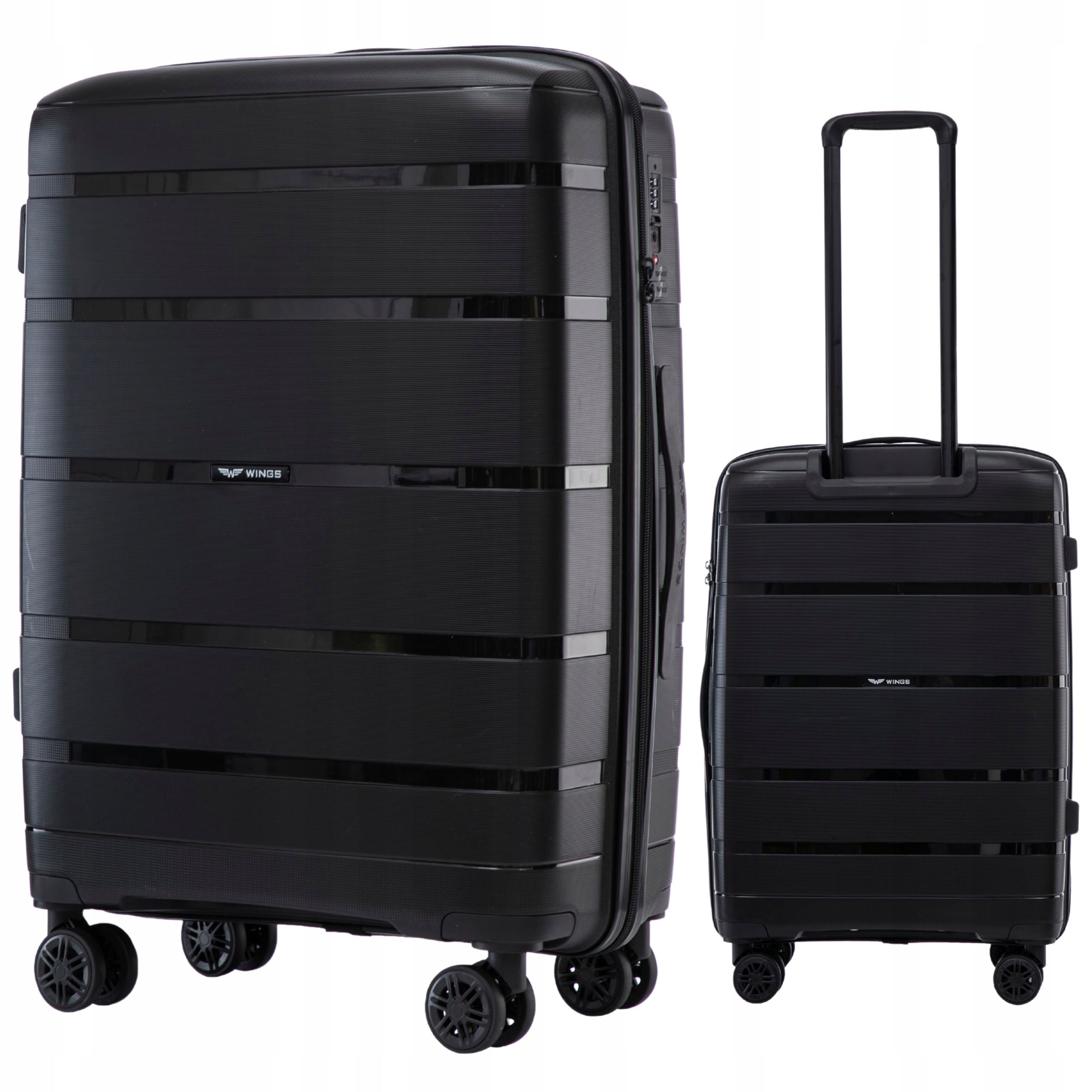 Suitcase Black Medium XL polypropylene travel luggage hard roomy WINGS