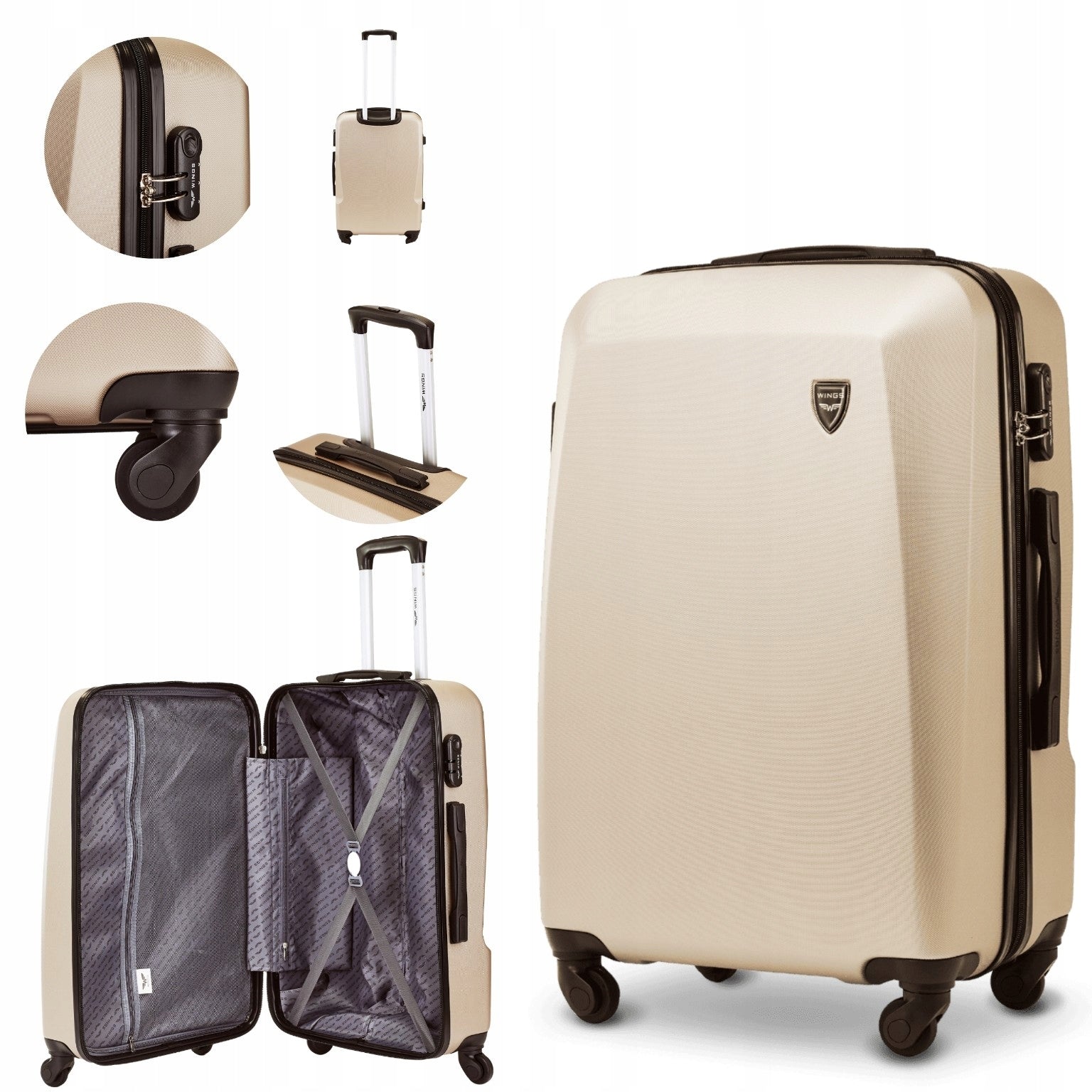 Suitcase WINGS ABS+ medium travel with pocket light roomy for travel