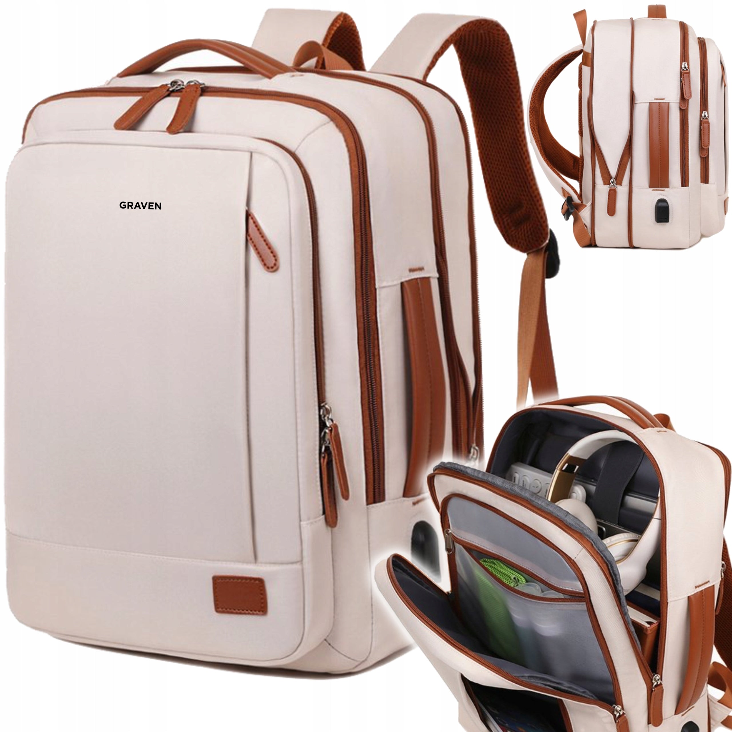 Suitcase luggage for airplane carry-on hiking backpack beige roomy 2in1