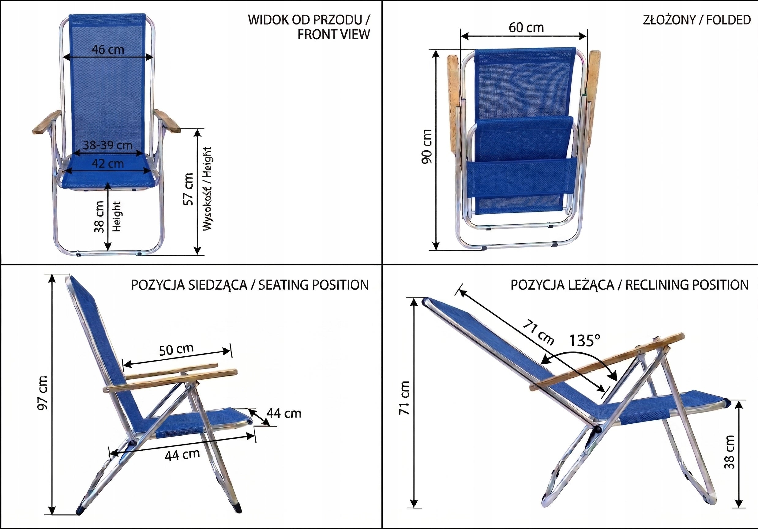 Sun Lounger Beach Chair Aluminum Two Position Lightweight Folding 120kg Piknik New Color multicolor
