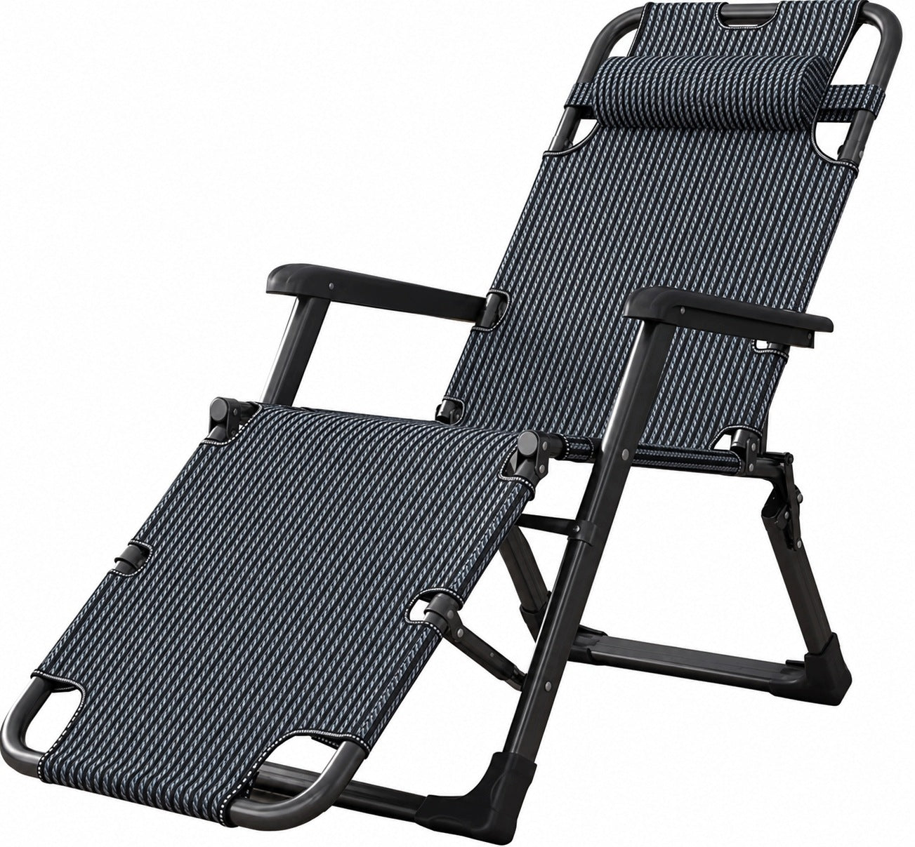 Sun Lounger Folding Garden Beach Adjustable Footrest with Cushion Black Manufacturer code TY-6-BLACK