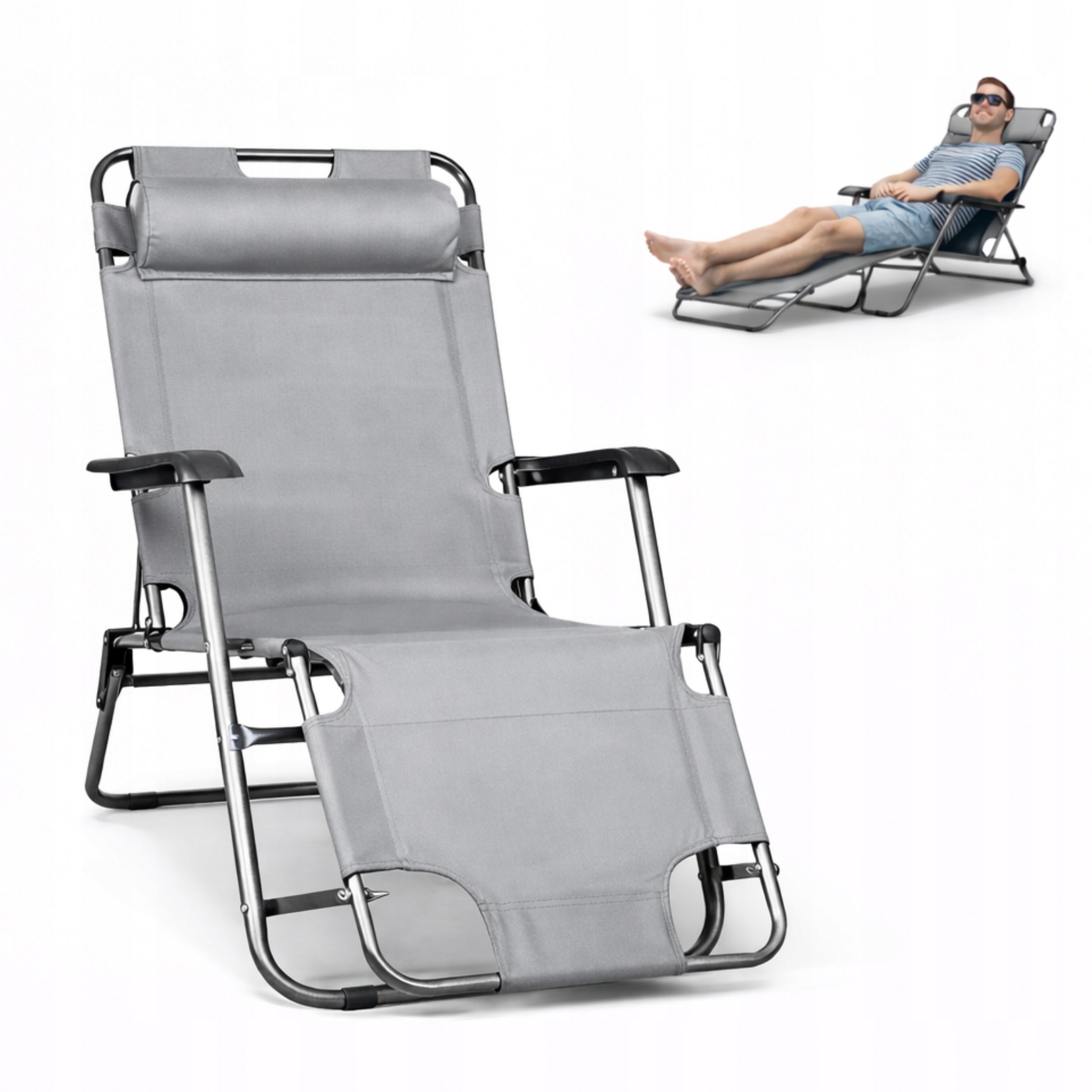 Sun Lounger Reclining Beach Garden Chair Tourist With Cushion Grey TY02 Manufacturer code Leżak ogrodowy