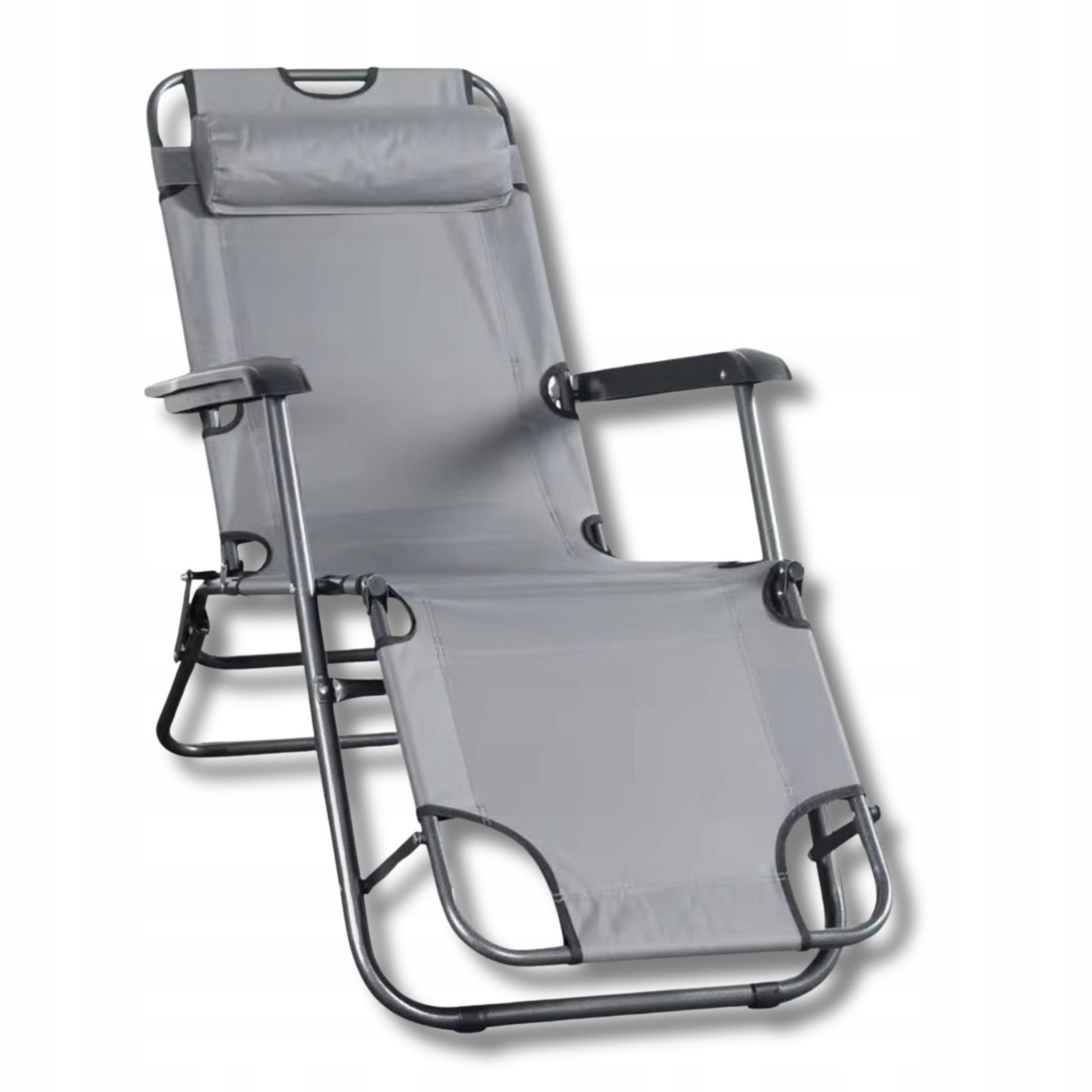 Sun Lounger Reclining Beach Garden Chair Tourist With Cushion Grey TY02 Packaging status original
