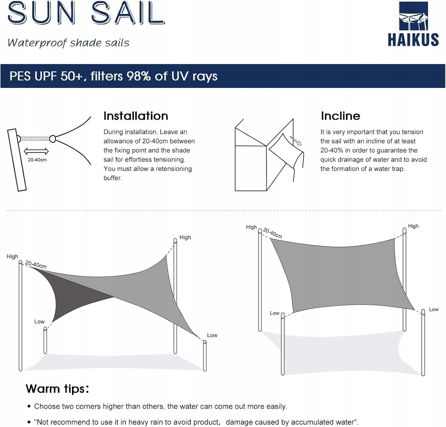 Sun sail 5x3m HAIKUS UPF50+ 98%UV waterproof beige Manufacturer code 5.06.212870