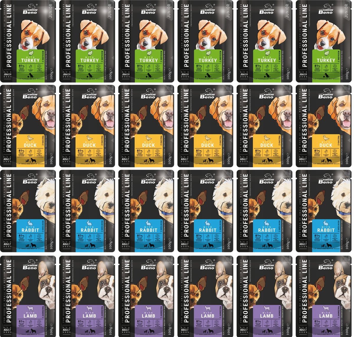 Super Beno Wet Food Dog Sachets 24x100g MIX OF FLAVORS Manufacturer code Mix_Saszetek_BENO