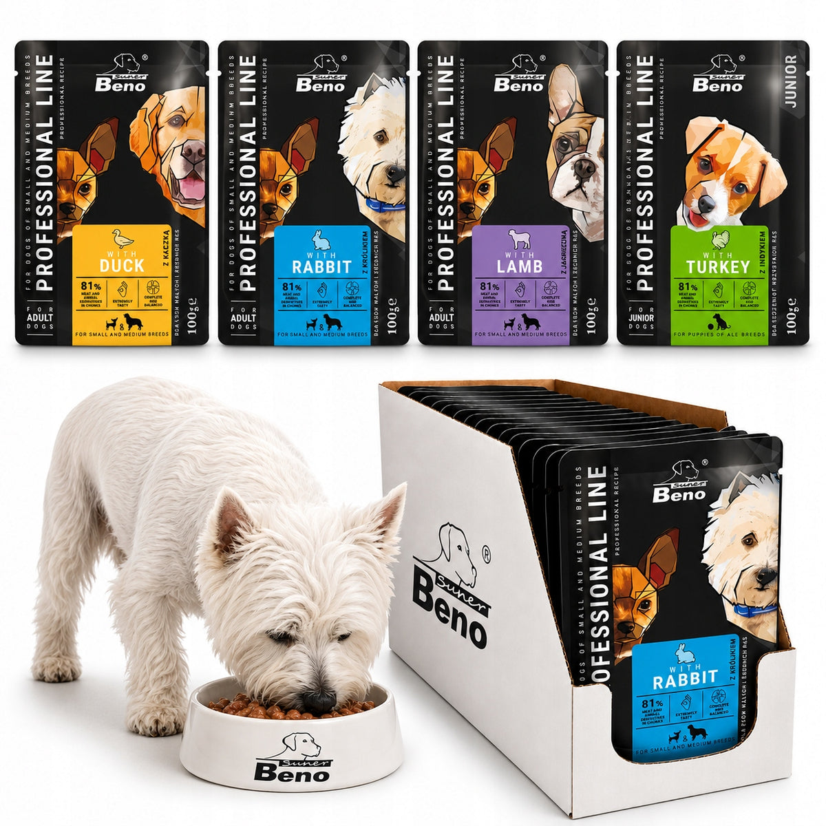 Super Beno Wet Food Dog Sachets 24x100g MIX OF FLAVORS