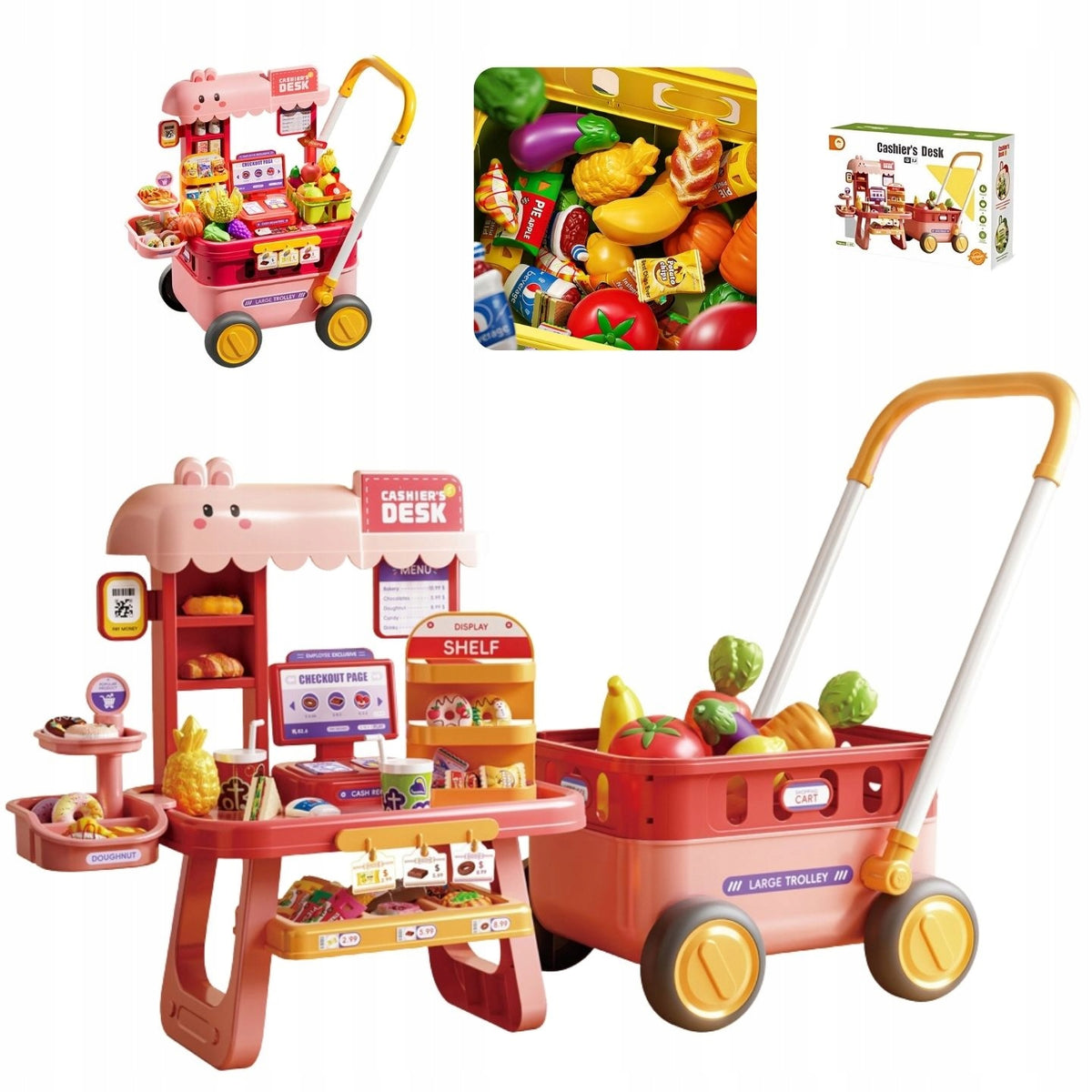 Supermarket Shop Children's Cash Register Stall + Stroller Basket with Accessories Large