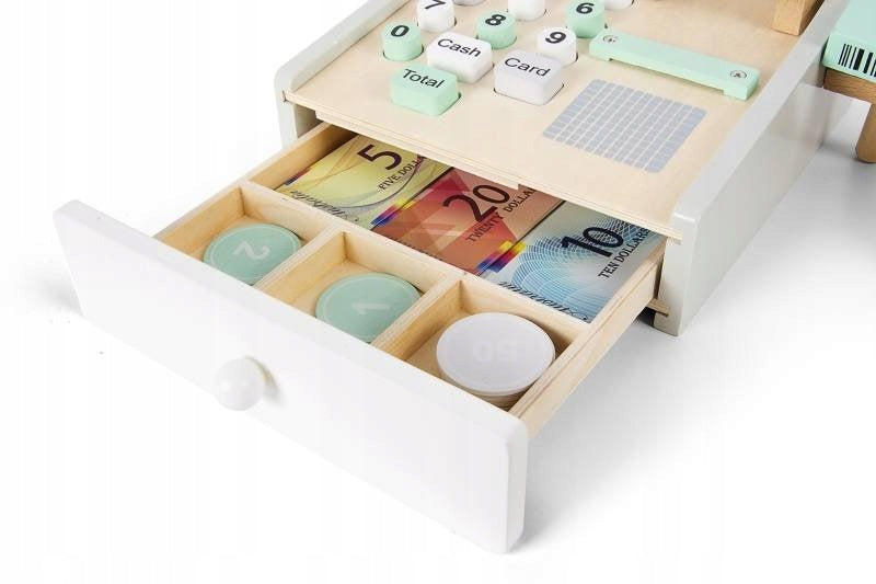 Supermarket, Shopping Centre - Cash register made of wood for playing in the shop Color white