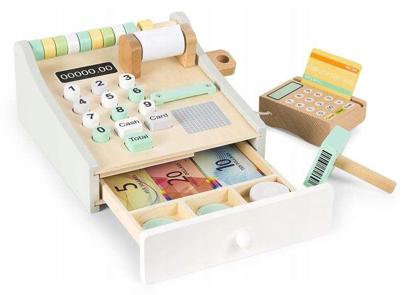 Supermarket, Shopping Centre - Cash register made of wood for playing in the shop