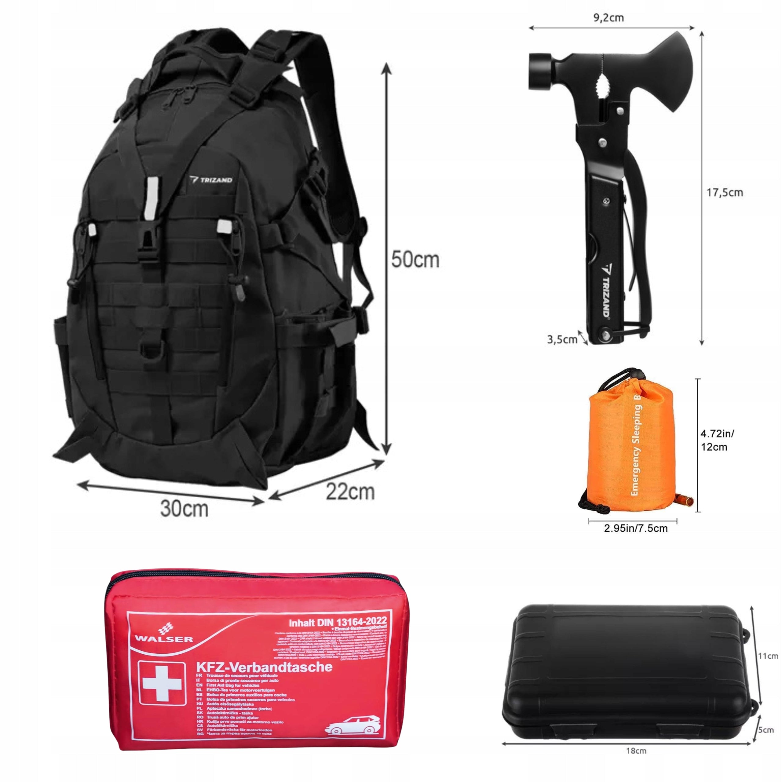 Survival Backpack with Equipment Survival Kit First Aid Kit Sleeping Bag 70in1 Manufacturer code Kompletny Plecak Survivalowy Przetrwania