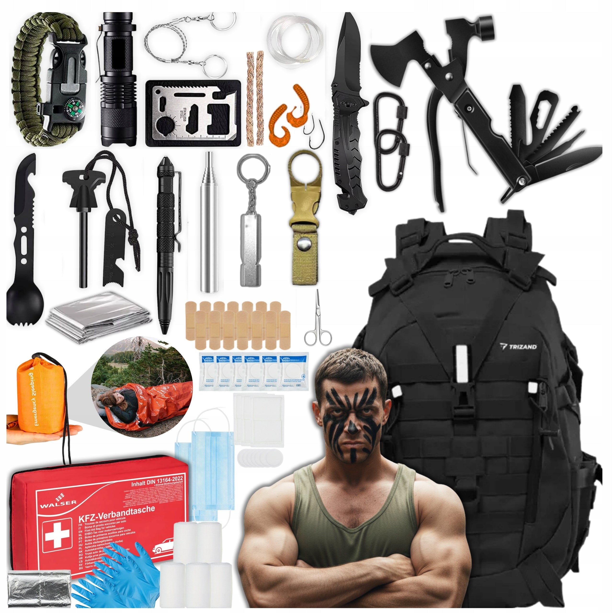 Survival Backpack with Equipment Survival Kit First Aid Kit Sleeping Bag 70in1