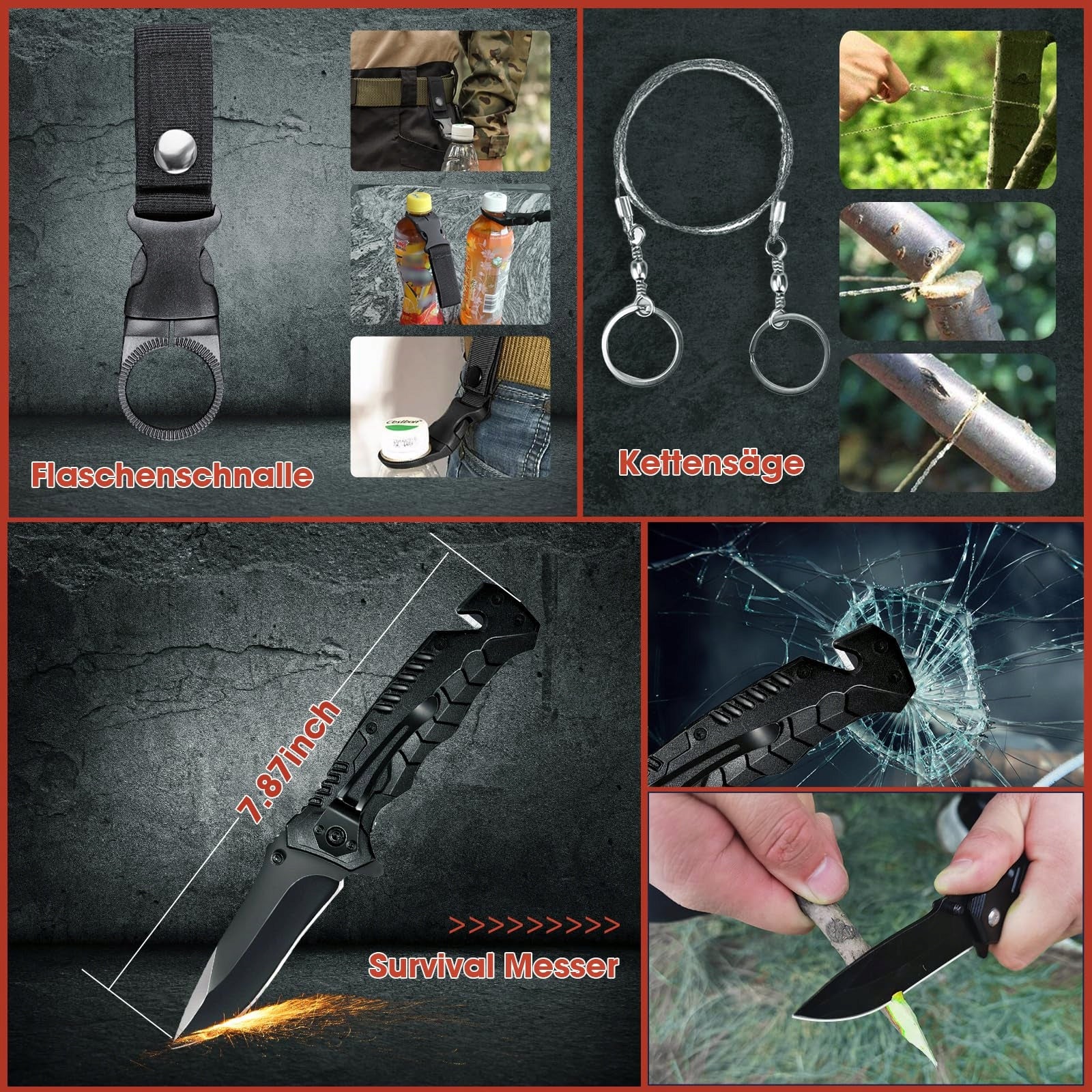 Survival Kit 54in1 First Aid Kit EDC Knife Flashlight Camping Bushcraft Gift Packaging status original