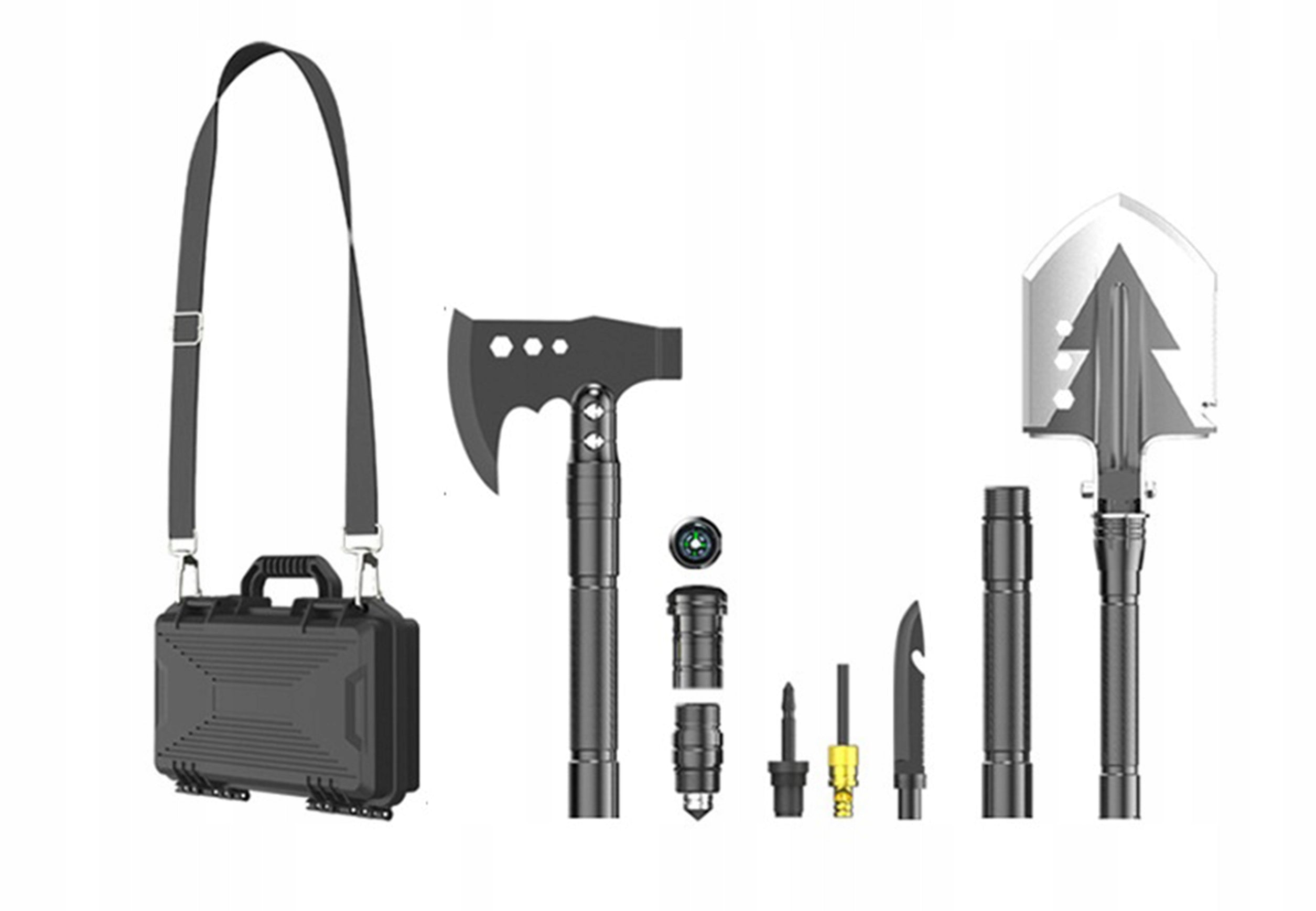 Survival set sapper axe knife flint 13in1 in suitcase