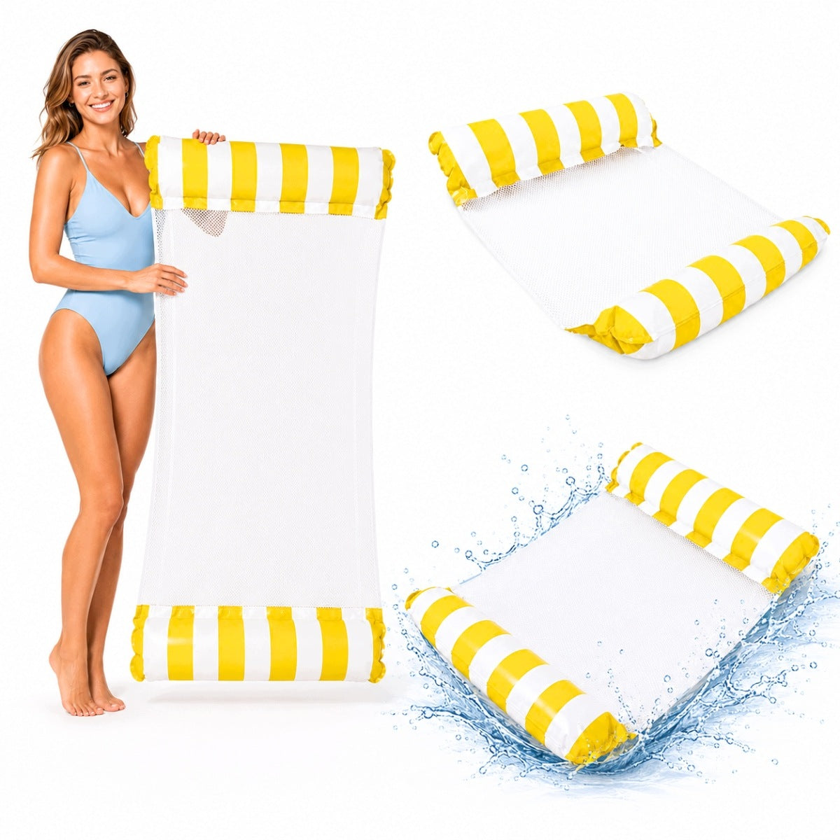 Swimming MATTRESS LOUNGER WATER HAMMOCK WITH MESH Yellow