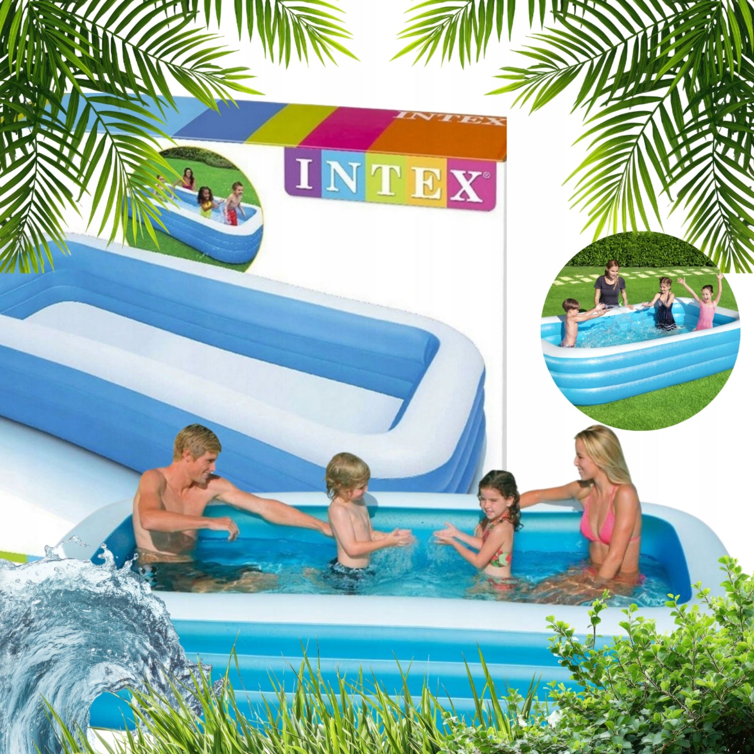 Swimming Pool Inflatable Rectangular For Children Family 305x183x56 cm Intex 58484