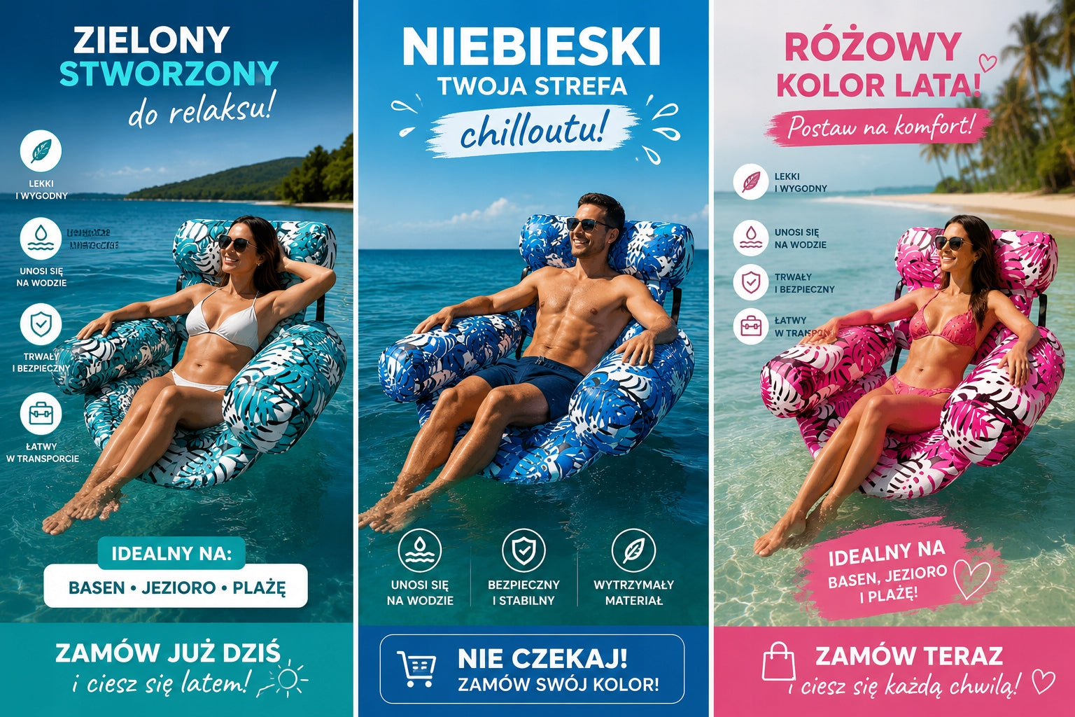 Swimming Pool Water Chair Inflatable Chair Beach Mattress Sun Lounger Green Manufacturer code 4016083226806