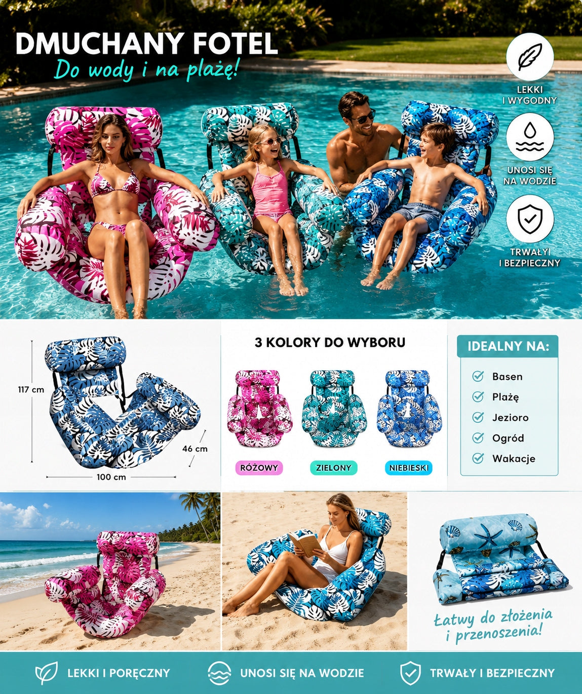 Swimming Pool Water Chair Inflatable Chair Beach Mattress Sun Lounger Green