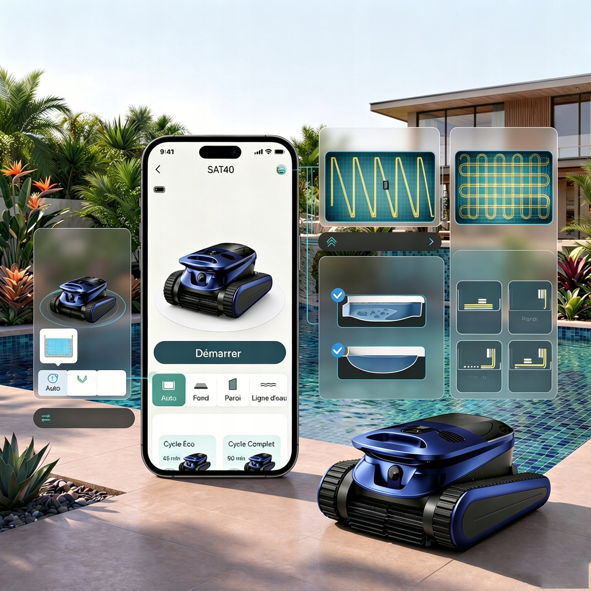 Swimming pool robot APP wireless Seauto SAT40 wall bottom 4LFILTR Manufacturer Feward