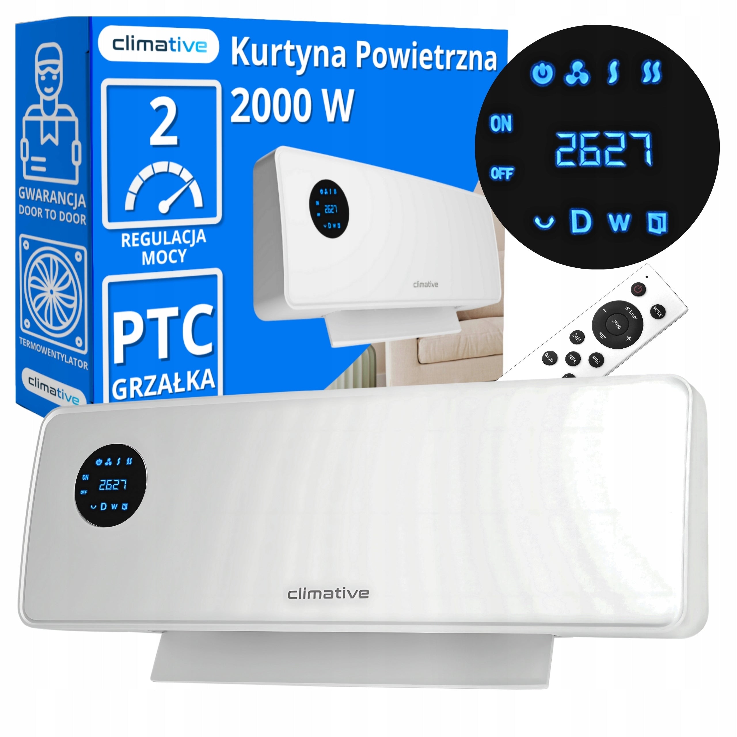 SwingAir Air Curtain 2000W Electric Heater PTC Farelka Strong